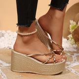 Plus Size 43 Chunky Platform Slippers Women 2026 Fashion Gold Wedge Heeled Sandals Woman Summer Super High Heel Rome Sandals
