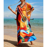 2026 New Colorful Kaftan Tunic Beach Dress Beach Wear Beachwear Beach Cover Up Cover-upsLoose Maxi Dress Female Women V4428