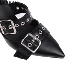 NASBAVI Black Punk Gothic High Heels Sexy Plus Size Pointed Toe Fashion Buckle Rivet Women Pumps Wedding Shoes Stiletto Heels