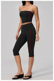 Color Blocked Strapless Yoga Suit 2 Pieces Women Sports Bra High Waist Leggings Fitness Suit Outwear Running Push Up Tracksuit
