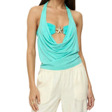 Women's Summer Halter Tops Stylish Starfish Slim Fit Backless Sleeveless Vest for Daily Life and Beach