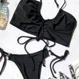 Sexy High Cut Leopard Bikini Women Swimwear Female Swimsuit Two-Pieces Bikini Set Lace Up Bather Bathing Suit Swim V1708