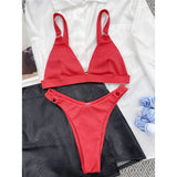 Sexy High Leg Cut Ribbed Bikini Women Swimwear Female Swimsuit Two-Pieces Bikini Set Padded Bather Bathing Suit Swim Lady V3255