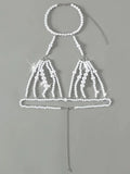 Luxury Pearls Chain Fringe Tassel Bikini Bottom Swim Brief Women Swimwear Female Bather Brazilian Tanga Panties Underwear