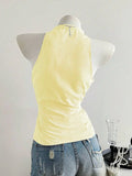 Summer Casual Shirt Women's Blue Striped Halter Top V Neck Button Down Sleeveless Slim Fit Blouse 2026 Y2K Style Streetwear