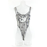 Bikini Fashion Sexy Butterfly Embroidery Slim-Fit Sexy All-Match Jumpsuit for Women