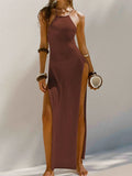 Sexy High Slit Crochet Knitted Tunic Beach Cover Up Long Dress Cover-ups Beach Dress Beach Wear Sarong Beachwear Female Women