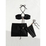 With Skirt Halter High Cut Strappy Bikini Female Swimsuit Women Swimwear Three-Pieces Bikini Set Bather Bathing Suit Swim V6398