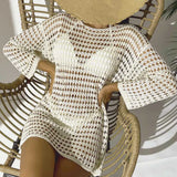 Womens Beach Cover Up Knit Solid Color Long Sleeve Dress Sexy Slim-Fit Beachwear Cover Up Beach Holiday Sun Protection Clothing