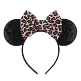 Disney Mickey Mouse Ears Leopard Print Headbands for Girls Baby Women Sequins 5"Bows Hair Accessories Adults Hairbands Kids Gift