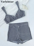 Plaid V Neck Shorts Female Swimsuit High Waist Bikini Women Swimwear Two-Pieces Bikini Set Padded Bather Bathing Suit Swim V8272