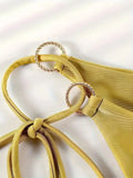 2026 Halter Bikinis Women Padded Swimwear Female Sexy Ring Linked Swimsuit Solid Bathers Bathing Swimming Swim Suit Beachwear