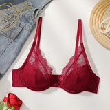 Red High-Quality Lace Bra Sexy Steel Ring Lifted Semi-Transparent Women's Underwear Lingerie for Enhanced Femininity
