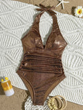 SnakeSkin Halter V Neck Backless Female Swimwear One Piece Swimsuit Women Monokini High Cut Bathing Suit Swim Bodysuit Beachwear