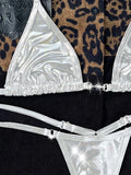 Shiny PU Leather Extreme Mini Micro String Bikini Female Swimsuit Women Swimwear Two-pieces Bikini Set Halter Bathing Suit Swim