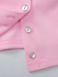 FDYOUI Pink T-shirts 2026 Summer Woman Clothes O-neck Single Breasted Cardigan Tops Female Short Sleeve Slim T Shirt Streetwear
