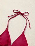 Women Bikini Set Solid Color Triangle Halter Neck Tie Side Two Piece Swimsuit Adjustable String Swimwear for Beach Vacation