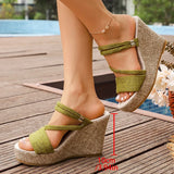 2026 Summer Green Chunky Platform Sandals Women Slip On Wedge High Heels Sandals Woman Plus Szie 43 Thick Sole Slippers Female