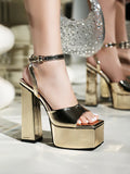 NASBAVI Square Toe Women Patent Thick Platform Sandals High Chunky Heels Ankle Straps Summer Leopard Shoes Custom Colors