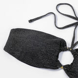ZTVitality Shiny Black Women Swimsuit Sexy Bikini 2022 New Arrival Halter Padded Bandage Ring Beach Swimwear Brazilian Biquini