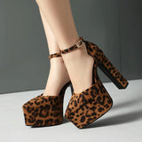 NASBAVI High Heeled Women's Sandals Buckle Pointed Toe Leopard Platform Shoes Woman Spring Design Sexy Elegant Gladiator Sandals