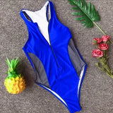2025 Sexy Splicing Mesh Zipper Female Swimwear One Piece Swimsuit Women Monokini High Cut Bather Bathing Suit Swim Lady Bodysuit