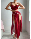 Women Sexy Lingerie Dress for Bow Knot Patchwork Mesh See-through Bra and Skirt Panties Set Underwear Erotic Lingerie