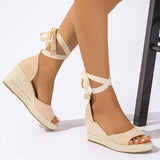 2026 Big Size 43 Summer Bohemian Espadrilles Sandals Women Ankle Wrap Gladiator Sandals 6CM Wedges Heels Platform Shoes Woman