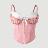 Sexy Top Mesh Lace Patchwork Cotton Hot Girl Fishbone Strap High-end Wear Top For Women Bowknot Pure Desire Vest Charming PWGG