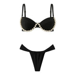 Beads 3Pcs Green Bikini Sexy Women Bandeau Biquini Female Swimsuit Push Up Swimwear Mesh Skirt Bathing Suits Cover Up Beachwear