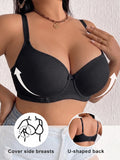 Plus Size Women's B C D Thin Cup Ribbed Push Up Bra Wide Straps Underwire Side gather Lingerie Comfort Ladies Brassiere