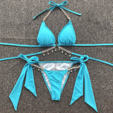 Wrap Around Halter Metal Chains Bikinis 2025 Diamond Bikini Women Swimsuit Female Swimwear Two Pieces Bikini set Bathing Suit
