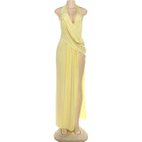 Temperament Halter Neck Party Dresses Women Sexy Deep V-neck Backless Package Hip Slit Dress Hot Girls Club Banquet Vestidos