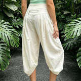 Summer Women Cargo Capri Pants Elastic Waist Cuffs Cropped Trousers with Side Pockets Fashion Casual Loose Fit Pants Streetwear