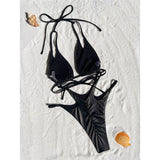 S - XL PU Faux Leather Scrunch Butt Bikini Women Swimwear Female Swimsuit Two-pieces Bikini set Bather Bathing Suit Swim V6305