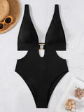 Deep V Neck Cut Out Women Swimwear One Piece Swimsuit Female High Leg Cut Monokini Bather Backless Bathing Suit Swim Beachwear
