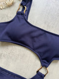 Women's One Piece Swimsuit Ring Cut Out Front High Cut Cheeky Bathing Suit Monokini Swimwear One Shoulder Ribbed Monokini