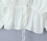 Foridol Tie Up Ruffles Lantern Sleeve White Blouse Women Spring Fashion Pelpum Top 2025 Summer O Neck Beach Casual Chic Blusa