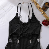 Toucheart Erotic Lingerie Heavy Industry Bundled Splicing Mesh Temptation Halter Neck Slimming Hot Underwear Set with Stockings