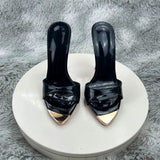 Black glossy  Female High Heels Open Toe Slides Trending Breathable Women Summer Outfit Casual Shoes12cm Sandals