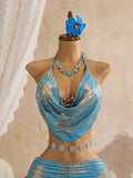 Sexy Hot Stamping Gold Swimwear Women 2026 Collar Split Top Drawstring Side High Waist Bikini Set Summer Bathing Suit Swimsuit