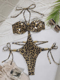 Golden Leopard Halter Underwired One Piece Swimsuit Women Swimwear Female Backless Monokini High Cut Bathing Suit Swim Bodysuit