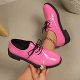 Pink Patent Leather Oxford Shoes Women Fashion Lace Up Pointed Toe Med Heel Pumps Woman Plus Size 43 Thick Heels Office Shoes