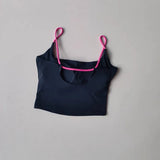 Women's Sexy Backless Yoga Sports Vest Fixed One-Piece Cup Contrast Suspender Beautiful Back Fitness Bra for Active Wear