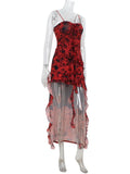 Ahagaga 2025 Summer Fashion Women's Straps Dresses Print Asymmetrical Chiffon Floral Streetwear Skinny Trailing Yk2 Vestidos