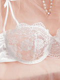 Lady Floral Embroidery Lingerie Set Women Sheer Bra and Brief Underwear Set Satin Sexy Intimates Underwear