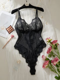 Hot girl style French-style lace sexy one-piece dress for women, deep V see-through netted bandeau shaping bra ZA825256