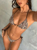 2026 Printed Trangle Bikini Women Sexy Swimsuit Bead Straps Swimwear Bandeau Biquini Female Micro Bikinis Bathing Suit Beachwear