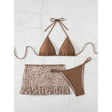 With Leopard Printed Skirt Halter Bikini Female Swimsuit Women Swimwear Three-Pieces Bikini Set Bather Bathing Suit Swim V8325