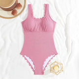 S - XXL 11 Colors Ribbed Frilled Women Swimwear One Piece Swimsuit Female Backless High Leg Cut Bather Bathing Suit Swim K7097